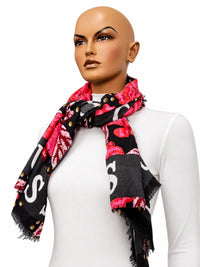 Дамски шал GUESS с флорален десен в черно и розово – снимка 4