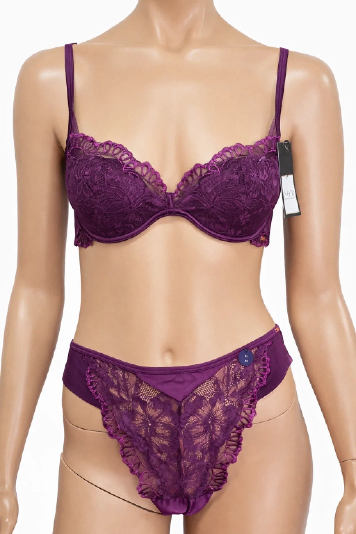 Hunkemöller лилав комплект бельо с дантела – сутиен 70C и бикини XL