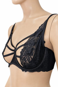 Hunkemöller черен дантелен сутиен с декоративни ленти – 80D – снимка 2
