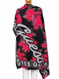 Дамски шал GUESS с флорален десен в черно и розово – снимка 2