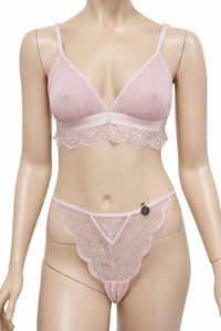 Комплект дамско бельо Hunkemöller – размер L, нежно розово с дантела