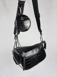 Нова дамска чанта Steve Madden MAXIMA Black Croc с портмоне – снимка 2
