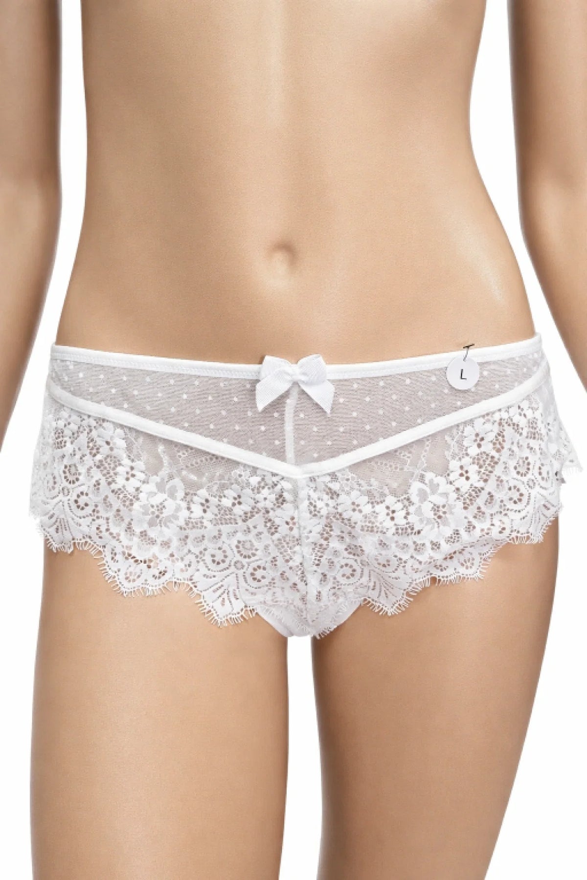 Hunkemöller бикини L – бели дантелени бикини с фин тюл на точки